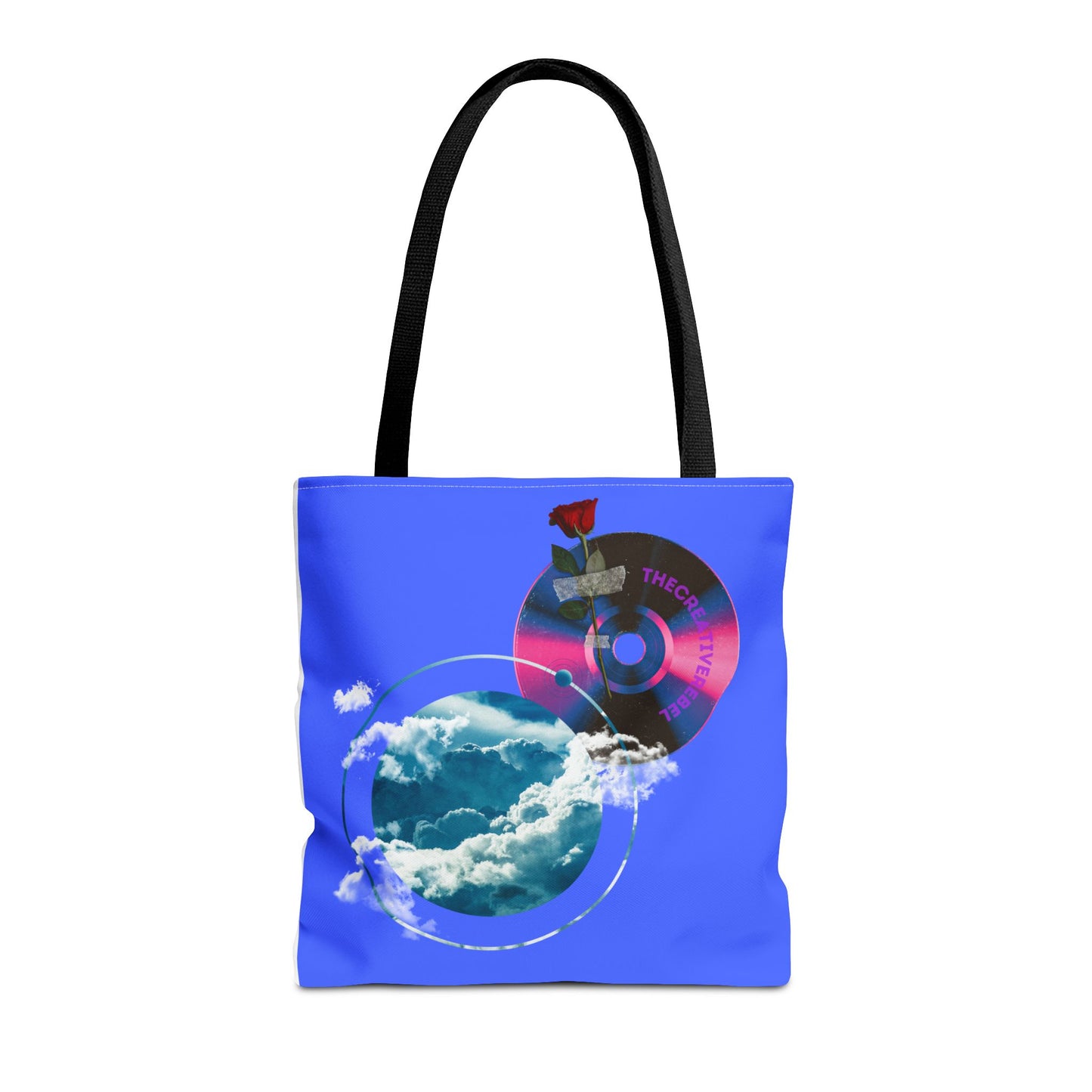 Sky and Vinyl Art mixed media Tote Bag - Eco-Friendly Carryall for Music Lovers