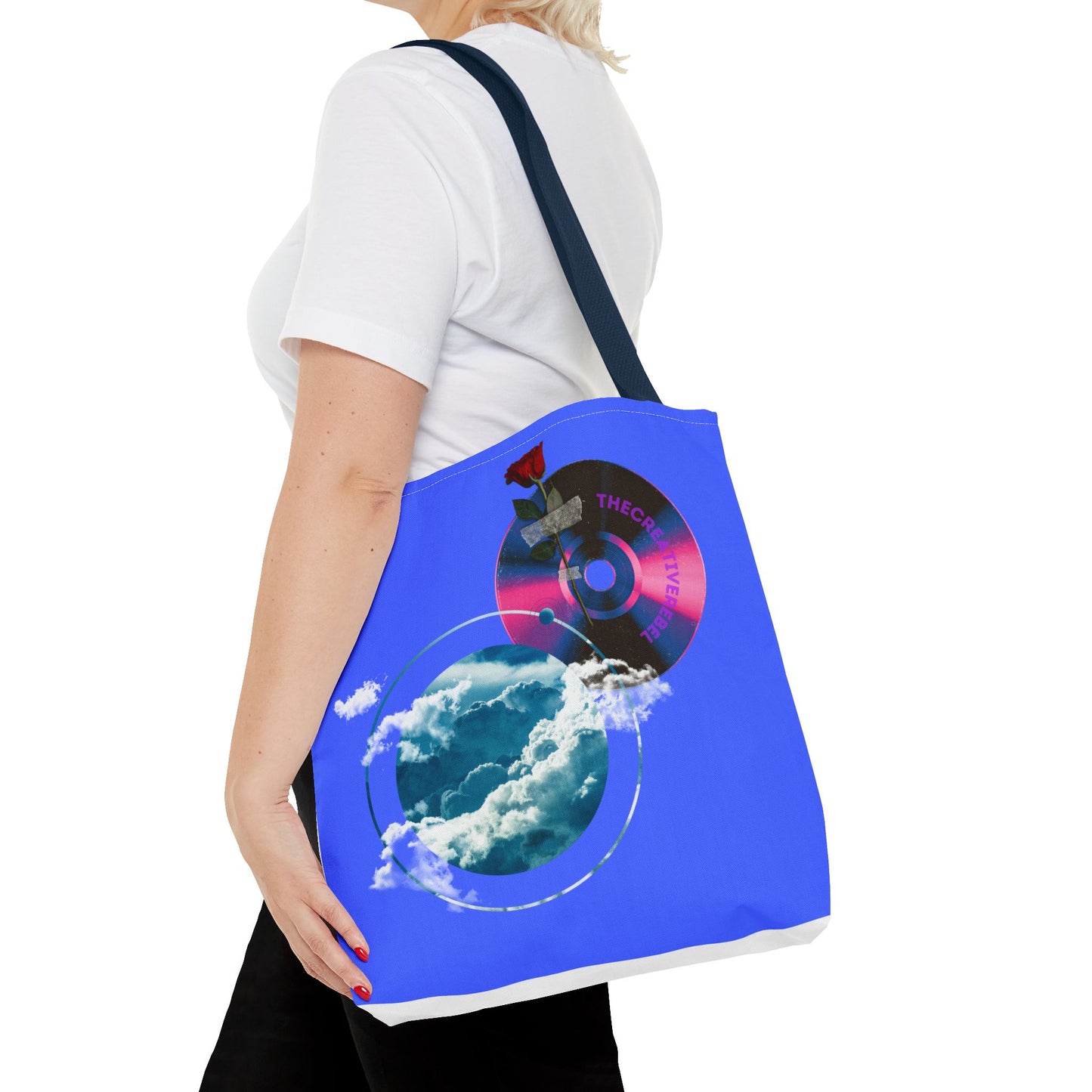 Sky and Vinyl Art mixed media Tote Bag - Eco-Friendly Carryall for Music Lovers