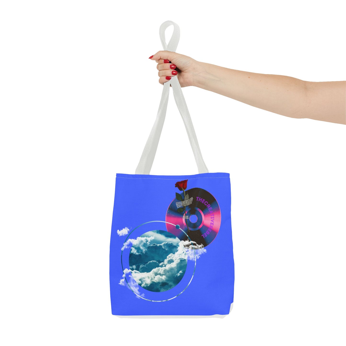 Sky and Vinyl Art mixed media Tote Bag - Eco-Friendly Carryall for Music Lovers