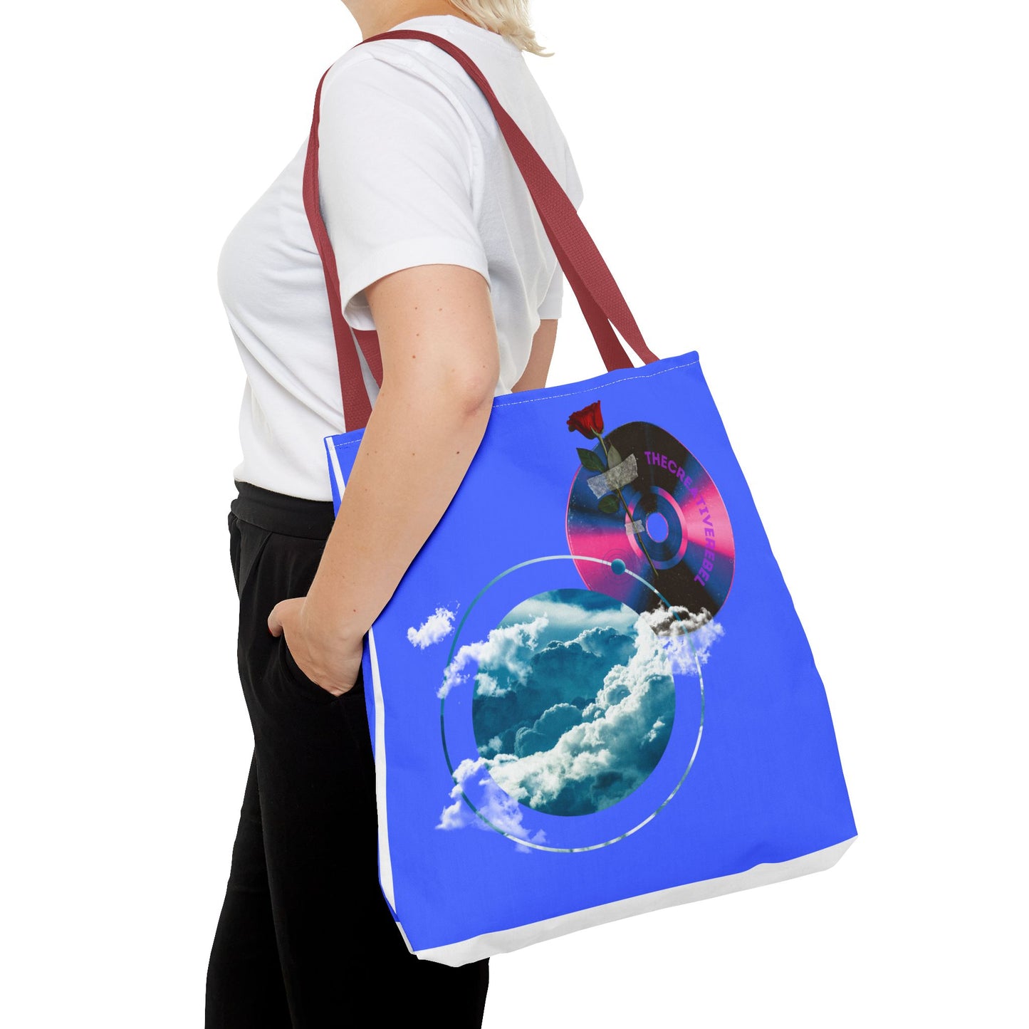 Sky and Vinyl Art mixed media Tote Bag - Eco-Friendly Carryall for Music Lovers