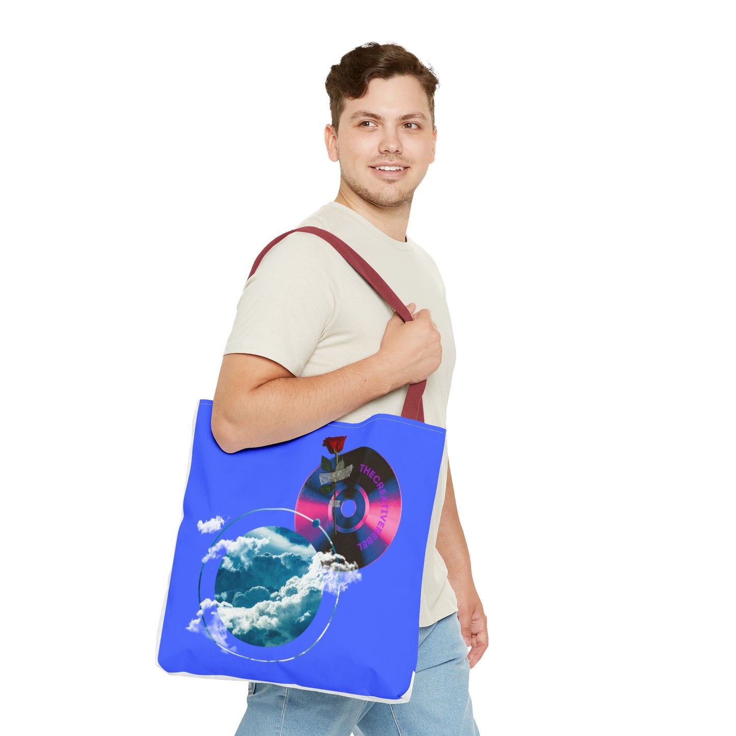 Sky and Vinyl Art mixed media Tote Bag - Eco-Friendly Carryall for Music Lovers