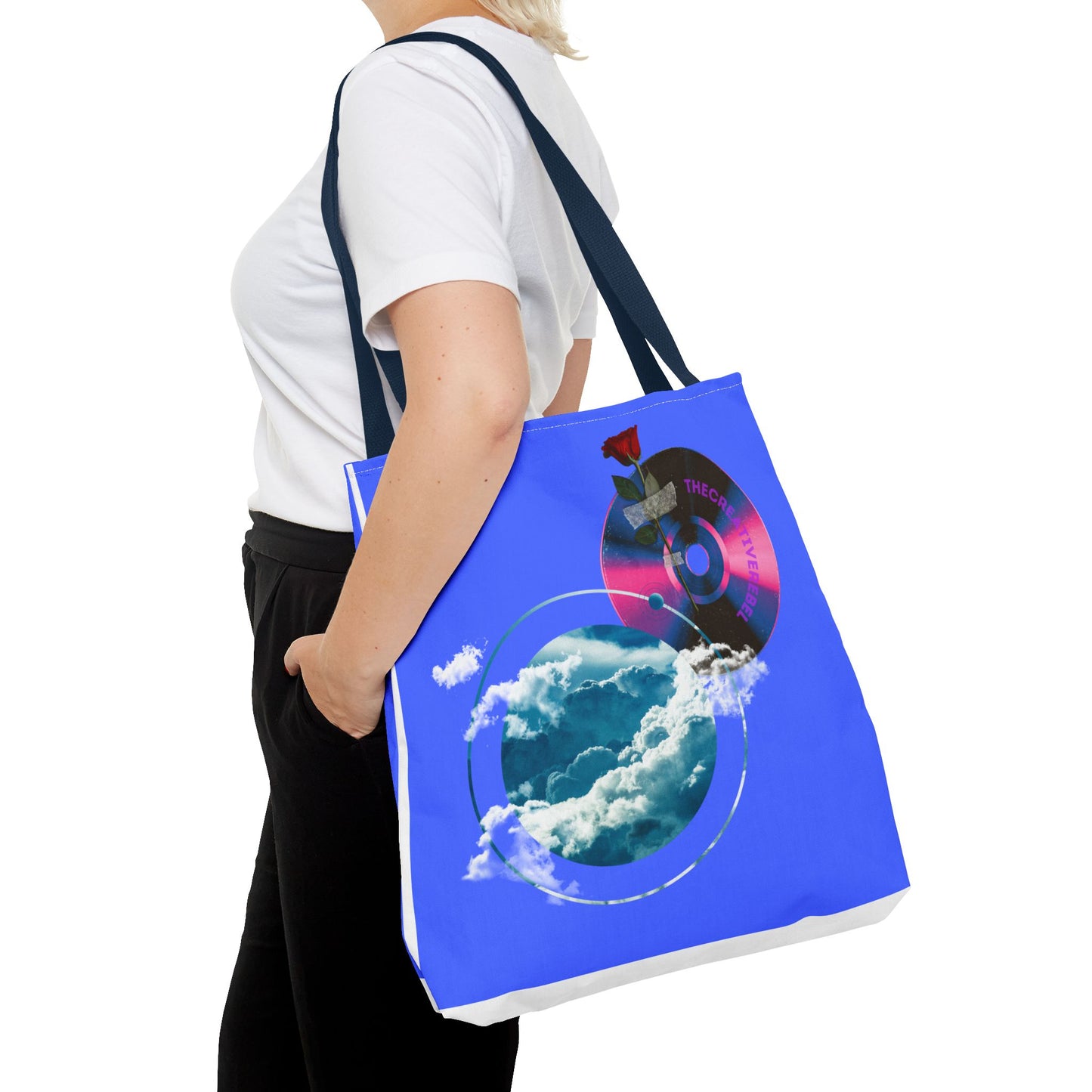 Sky and Vinyl Art mixed media Tote Bag - Eco-Friendly Carryall for Music Lovers