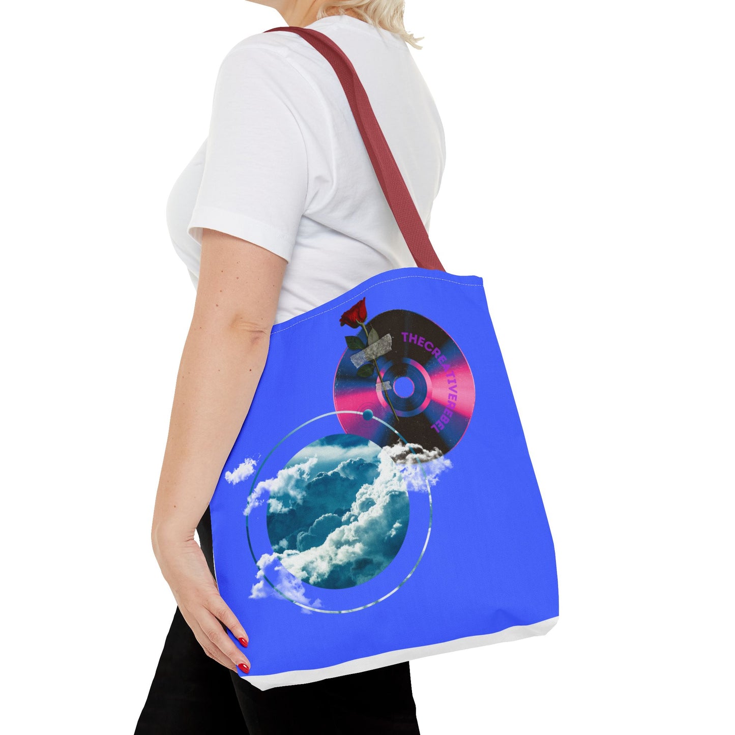 Sky and Vinyl Art mixed media Tote Bag - Eco-Friendly Carryall for Music Lovers
