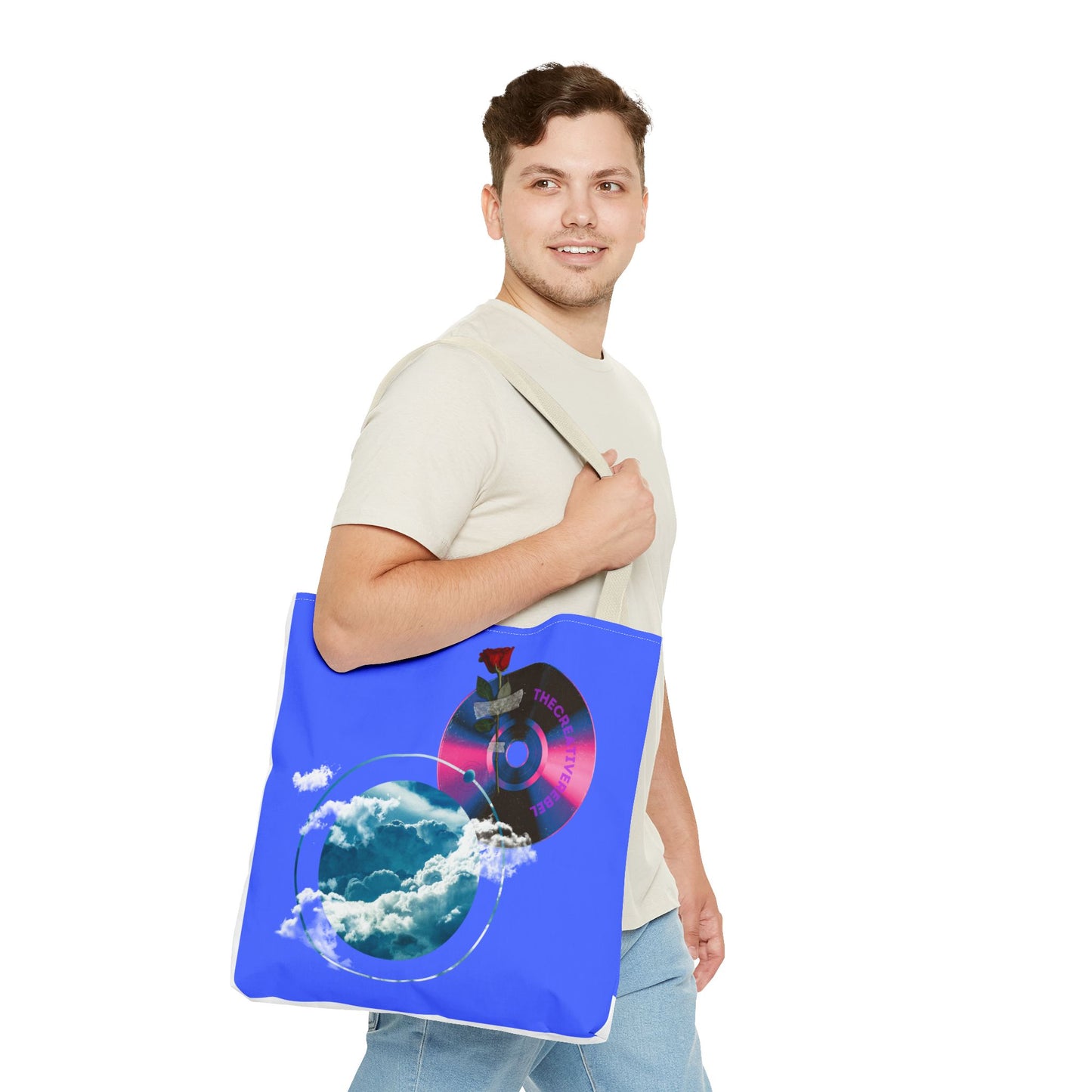 Sky and Vinyl Art mixed media Tote Bag - Eco-Friendly Carryall for Music Lovers