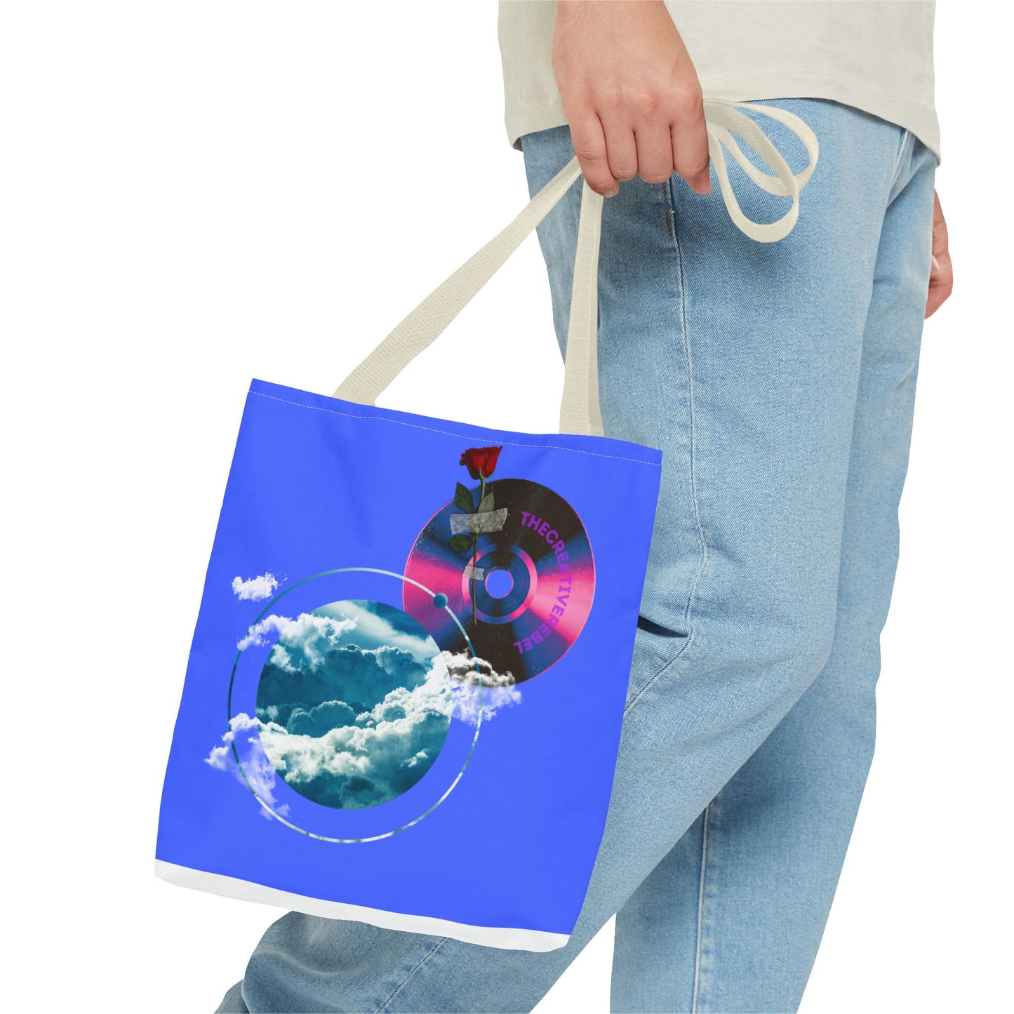 Sky and Vinyl Art mixed media Tote Bag - Eco-Friendly Carryall for Music Lovers