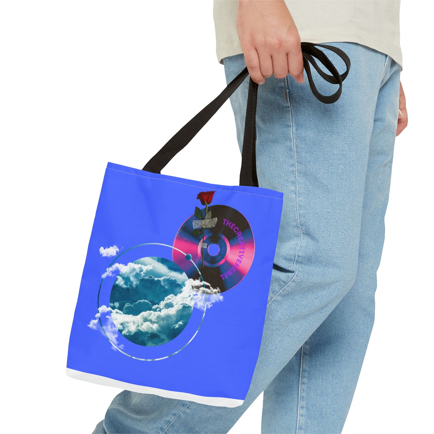 Sky and Vinyl Art mixed media Tote Bag - Eco-Friendly Carryall for Music Lovers