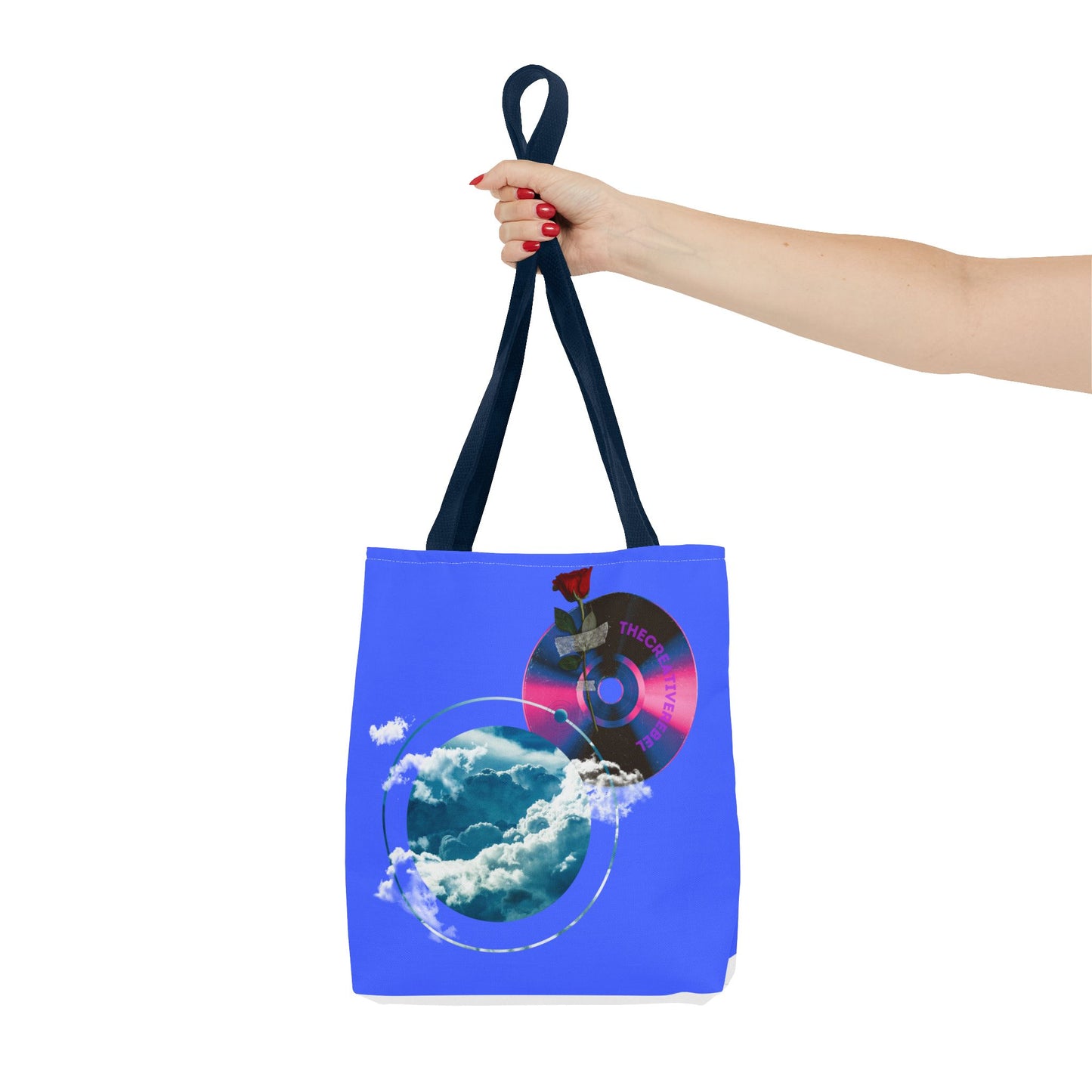 Sky and Vinyl Art mixed media Tote Bag - Eco-Friendly Carryall for Music Lovers