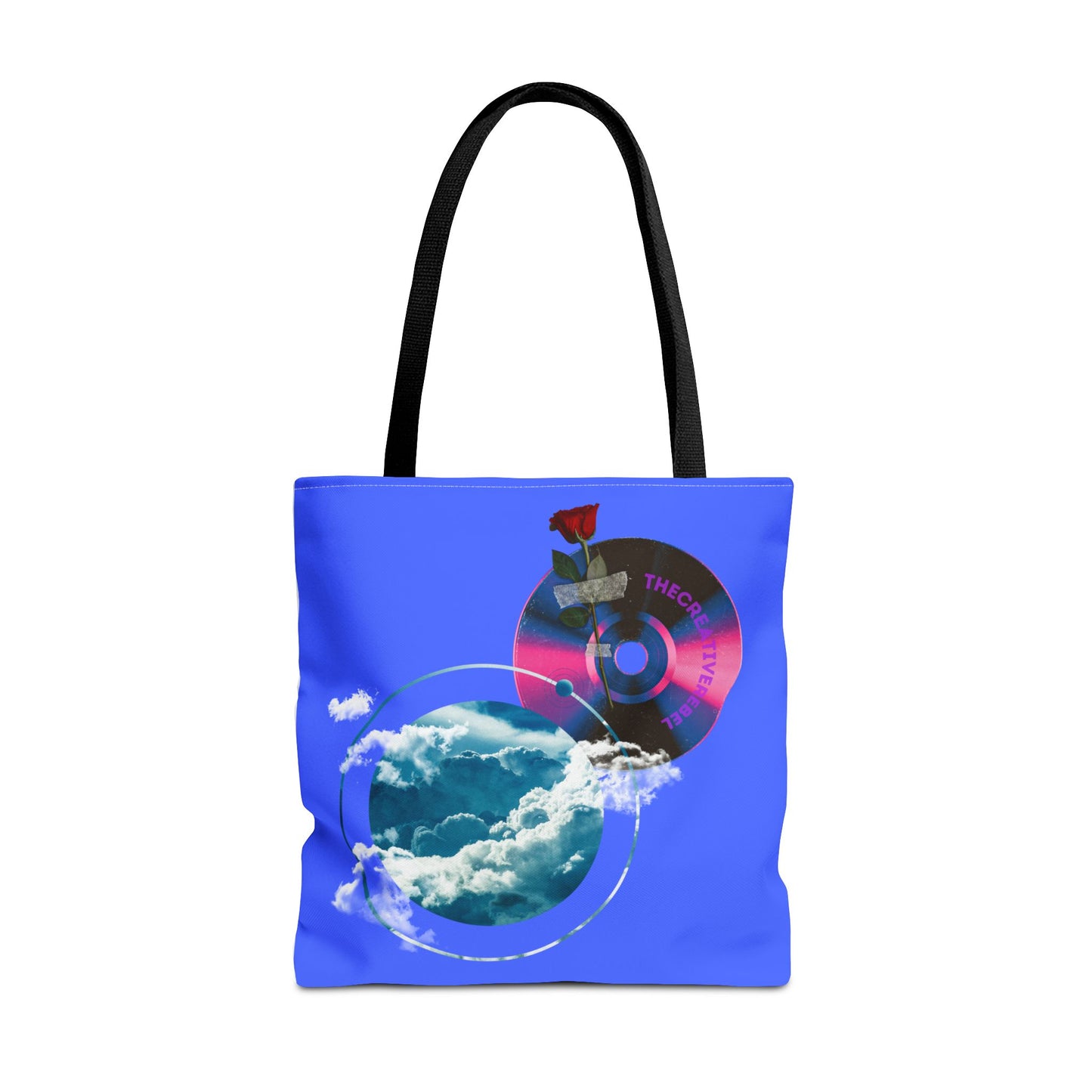 Sky and Vinyl Art mixed media Tote Bag - Eco-Friendly Carryall for Music Lovers