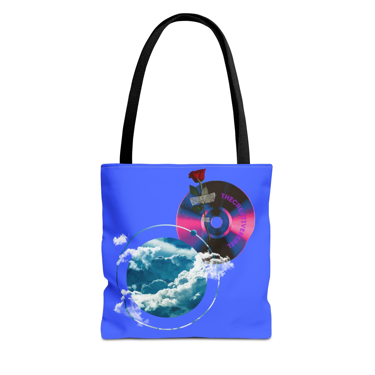 Sky and Vinyl Art mixed media Tote Bag - Eco-Friendly Carryall for Music Lovers