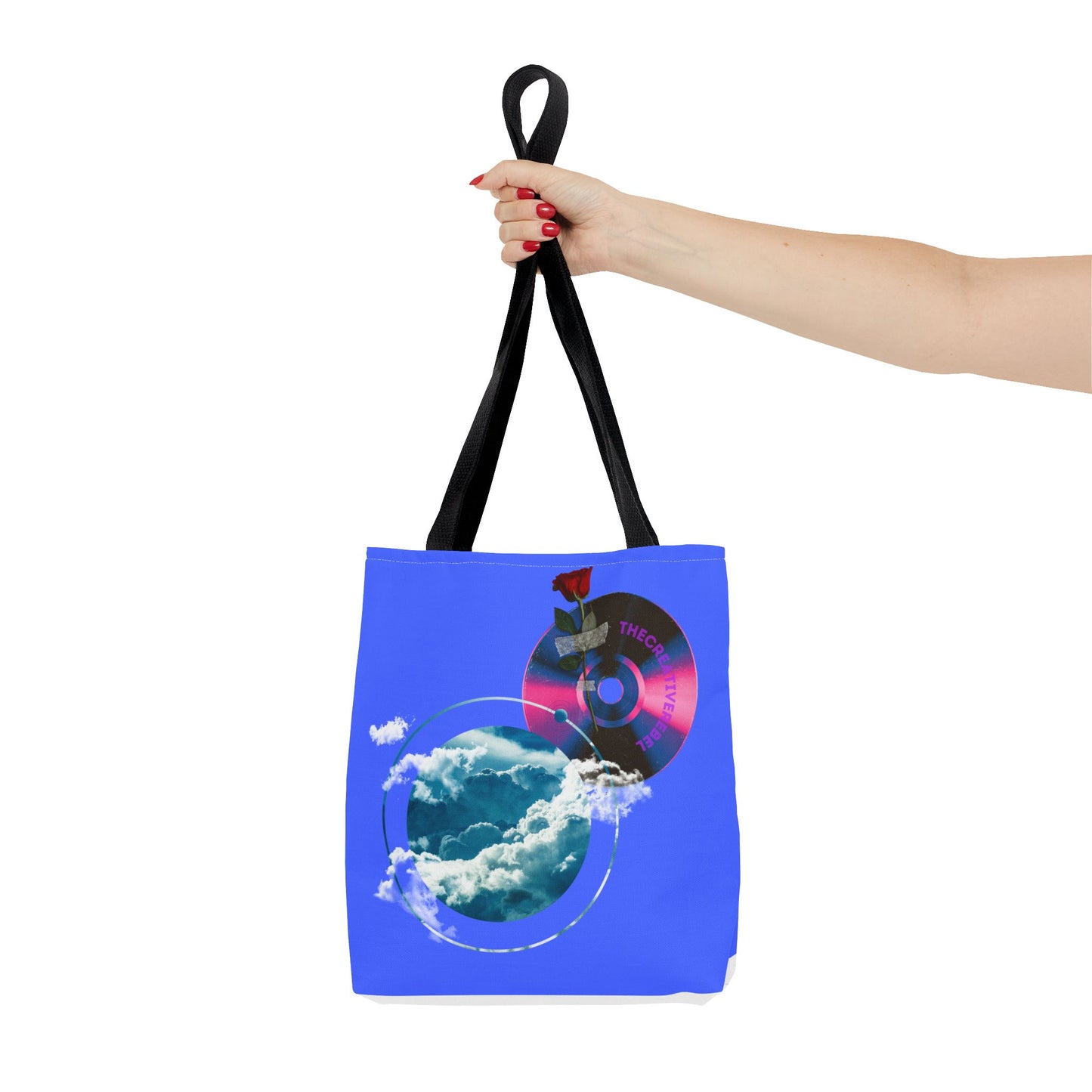 Sky and Vinyl Art mixed media Tote Bag - Eco-Friendly Carryall for Music Lovers