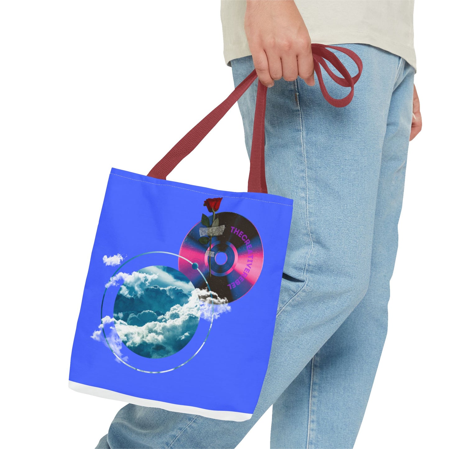 Sky and Vinyl Art mixed media Tote Bag - Eco-Friendly Carryall for Music Lovers