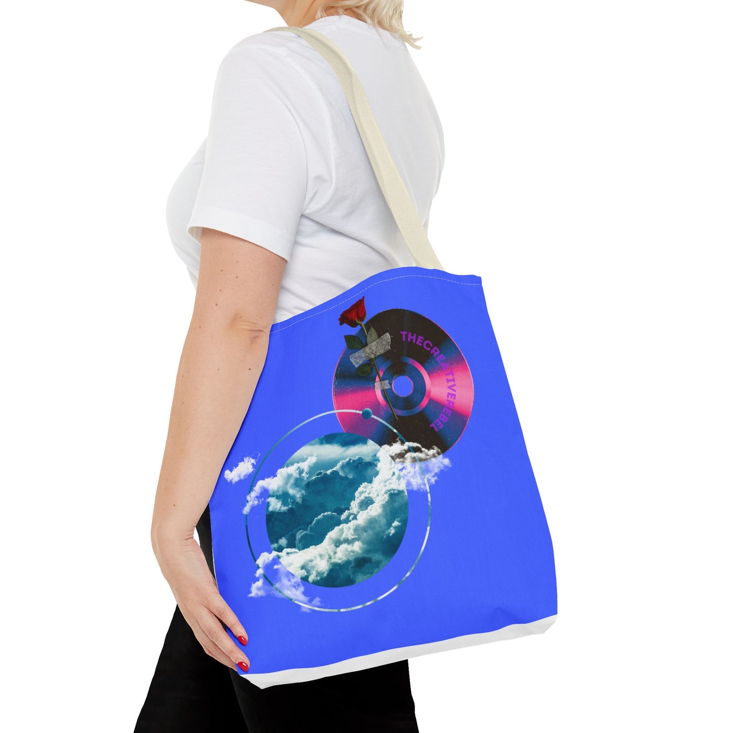 Sky and Vinyl Art mixed media Tote Bag - Eco-Friendly Carryall for Music Lovers