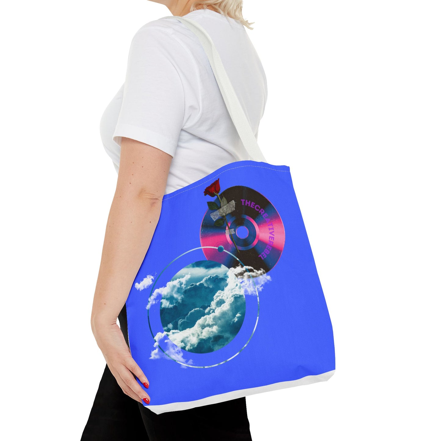 Sky and Vinyl Art mixed media Tote Bag - Eco-Friendly Carryall for Music Lovers