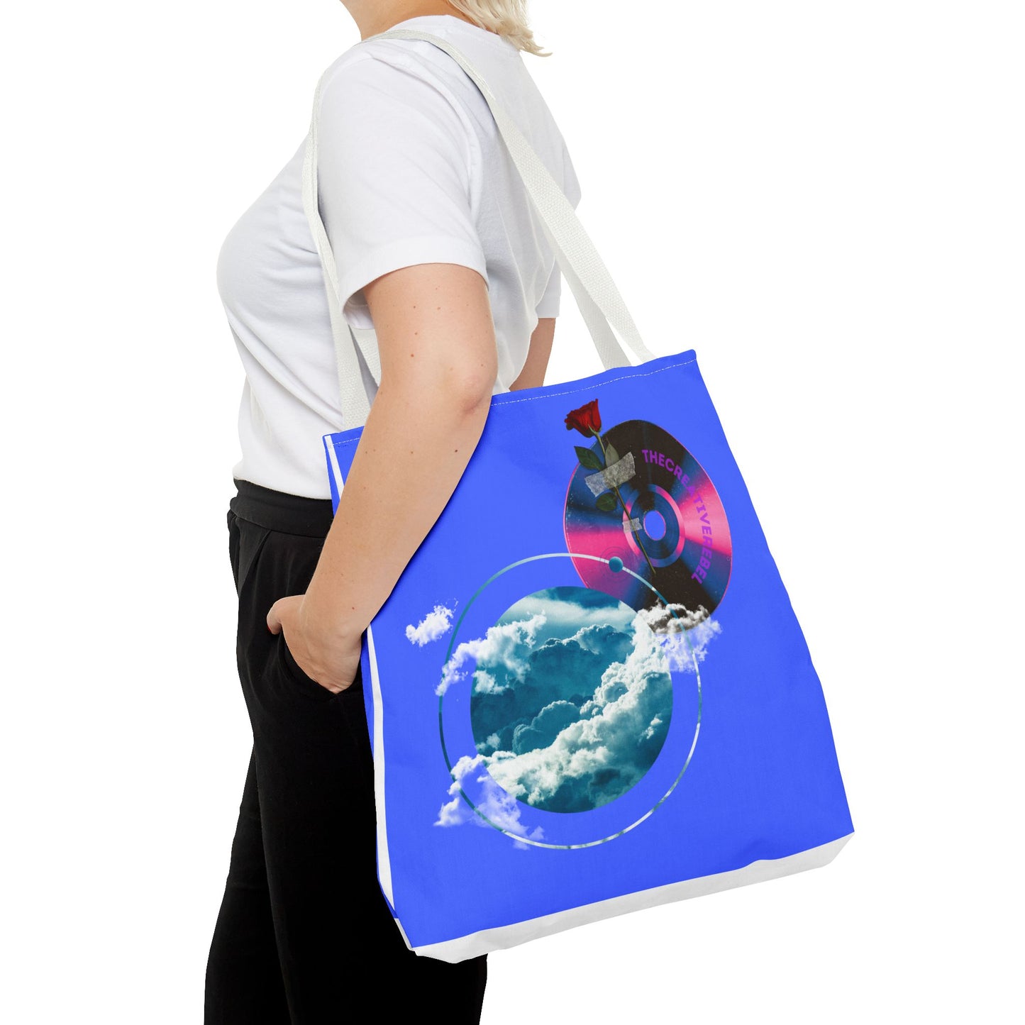 Sky and Vinyl Art mixed media Tote Bag - Eco-Friendly Carryall for Music Lovers
