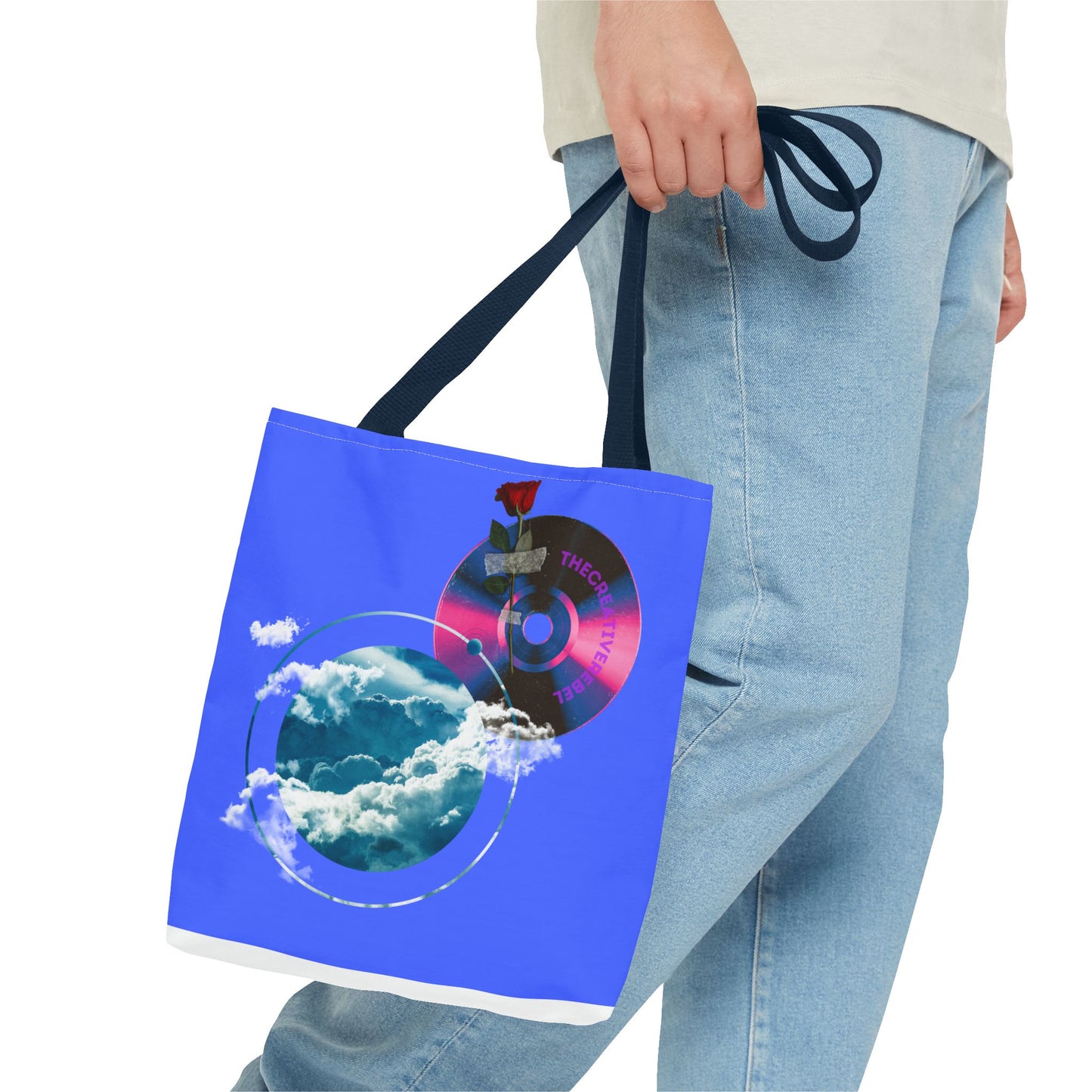 Sky and Vinyl Art mixed media Tote Bag - Eco-Friendly Carryall for Music Lovers
